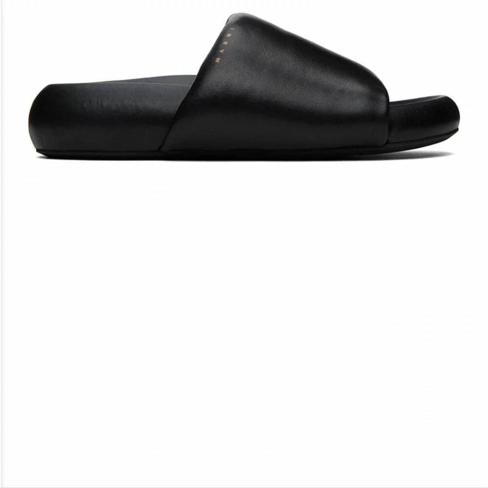 NEW MARNI men's leather pouf sandals in black